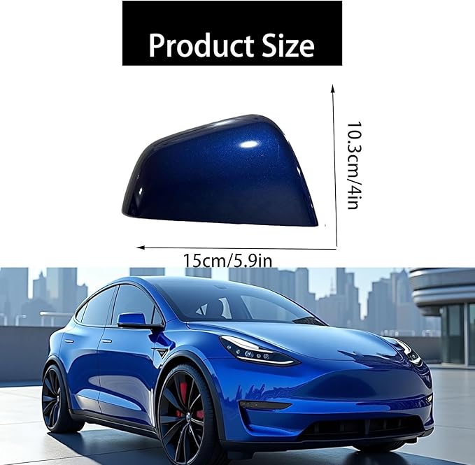 Compatible with Tesla Model Y Side Mirror Cover Replacement 2021 2022 2023 2024, Right Passenger Side Rearview Mirror Cover Cap for Model Y Accessories(blue)