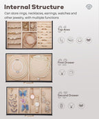 Enthralite Jewelry Box with 2 Drawers: Display Organizer for Earrings Necklaces - Gifts for Girls Women (Black)