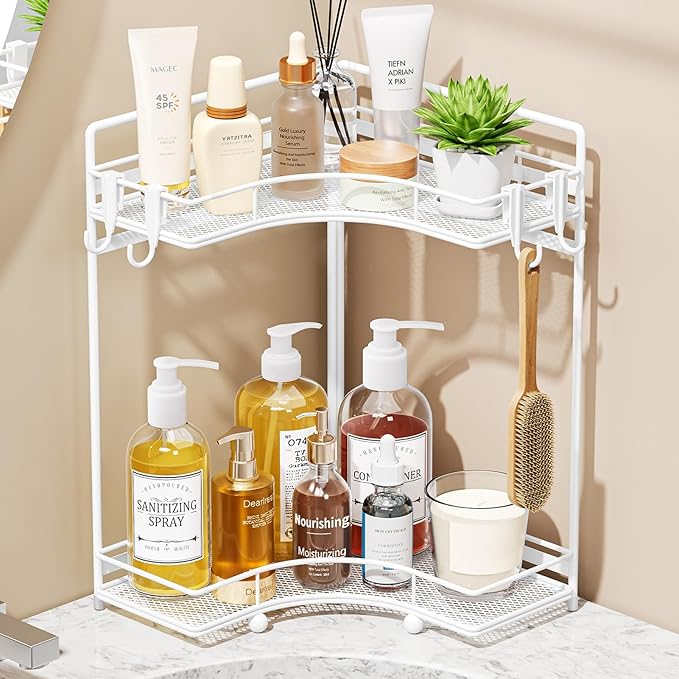 VITVITI 2-Tier Corner Bathroom Counter Organizer, Bathroom Countertop Organizer Storage for Sink, Metal Mesh Makeup Organizer