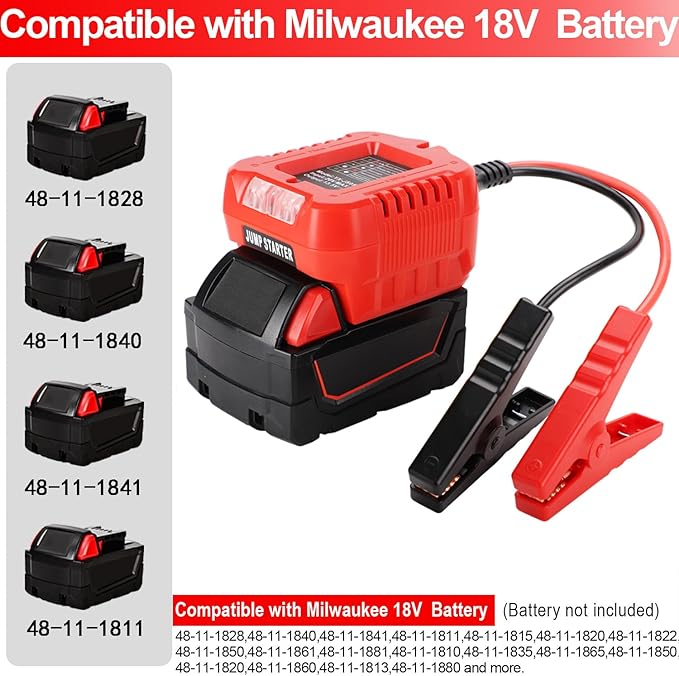 Jump Starter Compatible with Milwaukee 18V Batteries - Portable 11AWG 1.2FT Jumper Cable Kit, Car Jump Starter for Vehicle Batteries (Battery Not Included)