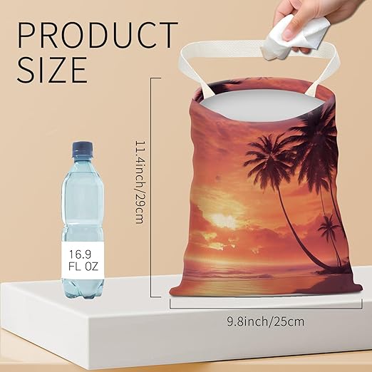 Hanging Car Garbage Bag, Cute Car Trash Can Bag, Automotive Accessories for Women Men Beautiful Tropical Sunset Palm