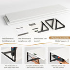 Deep Floating Shelves Wall Mounted, 48"x12" White Wall Shelves with Brackets Set of 2 for Bedroom, Living Room, Bathroom, Kit