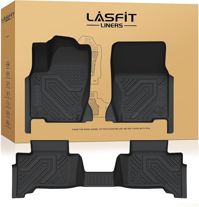 LASFIT Floor Mats for Toyota Land Cruiser 2024-2026/ for Lexus GX550 5-Seat with Cool Box 2024-2026, All-Weather Protection TPE 1st & 2nd Row Car Liners for Toyota Accsessories, Black, Easy to Clean