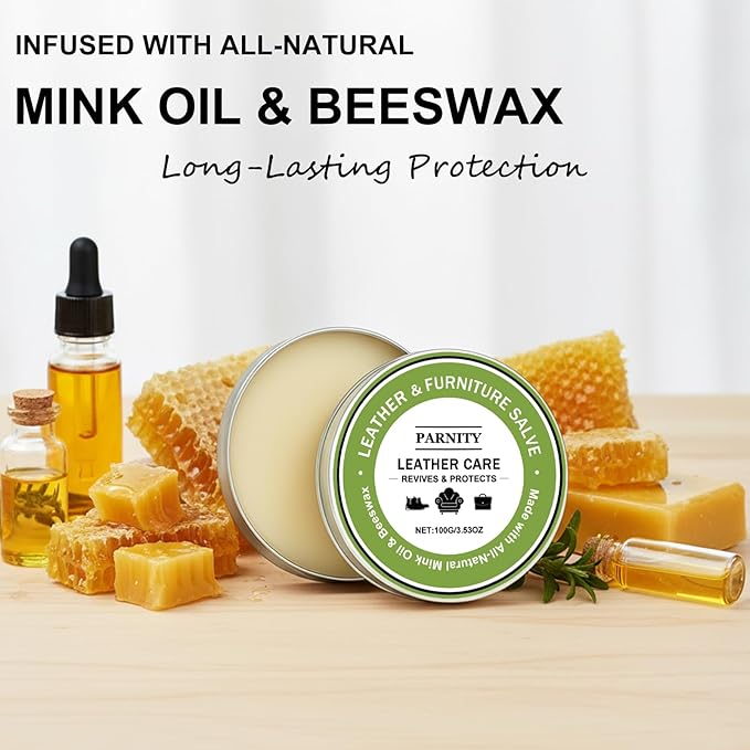 Leather & Furniture Repair Salve - Mink Oil Conditioner, Polisher, Moisturizer & Restorer | Prevents Cracking & Fading for Le