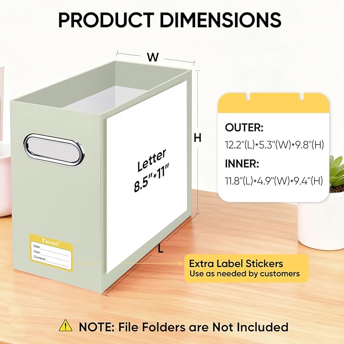 BALEINE File Organizer Box, Cardboard File Folder Organizer with Handle for Letter Size, Portable Collapsible Hanging Filing 