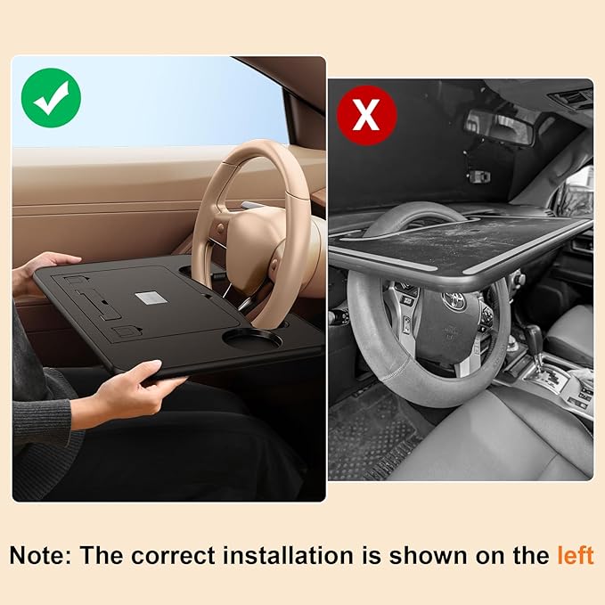3 in1 Car Steering Wheel Tray Table for Laptop, Height Adjustable Car Table Tray for Driver, Car Food Tray with Drinks Holder,Multipurpose Travel Car Accessories for Long Road Trips-Black