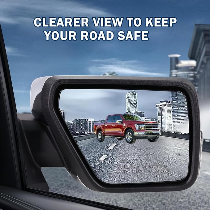 Right Passenger Side Door Mirror Compatible With 2021-2026 Ford F150 With Manual Folding Heated Blind Spot Turn Signal Light Puddle Light Temperature Sensors Chrome Replace#ML3Z17682SA(13Pins)
