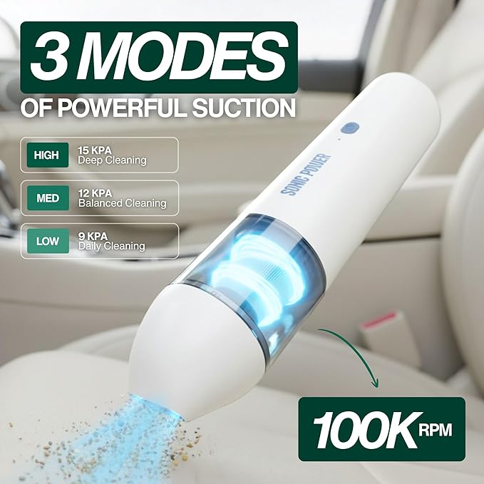 Portable Cordless Car Vacuum, 15000Pa High Suction Handheld Vacuum Cleaner, 2-in-1 Vacuum & Blower, with 4 Attachments & Port