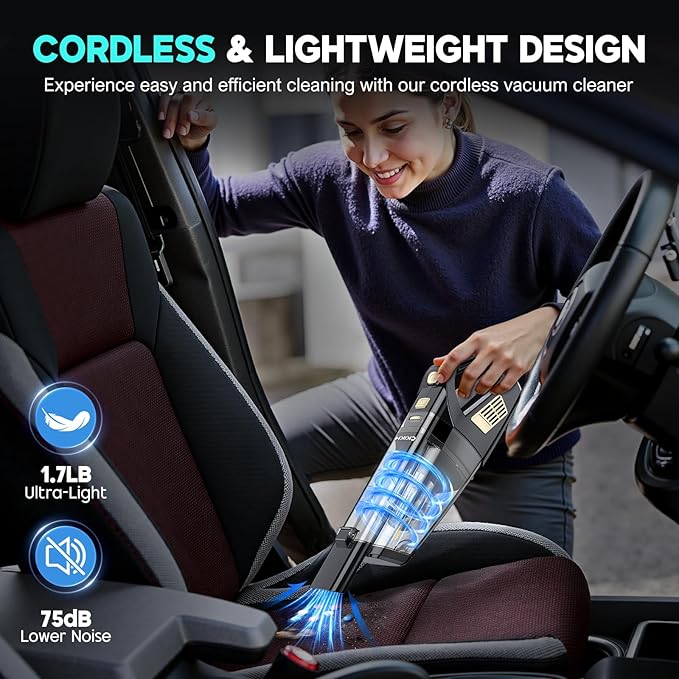 Handheld Vacuum Cordless, 15000PA Strong Suction Hand Held Car Vacuum Cleaner Portable with Multi-Nozzles & Washable Filter, 