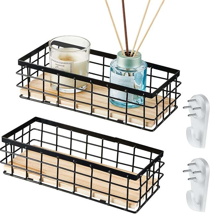 Funrous 2 Pcs Metal Small Wire Basket Wall Hanging Wire Basket Hang Small Bathroom Kitchen Storage Organizer Toilet Paper Mes