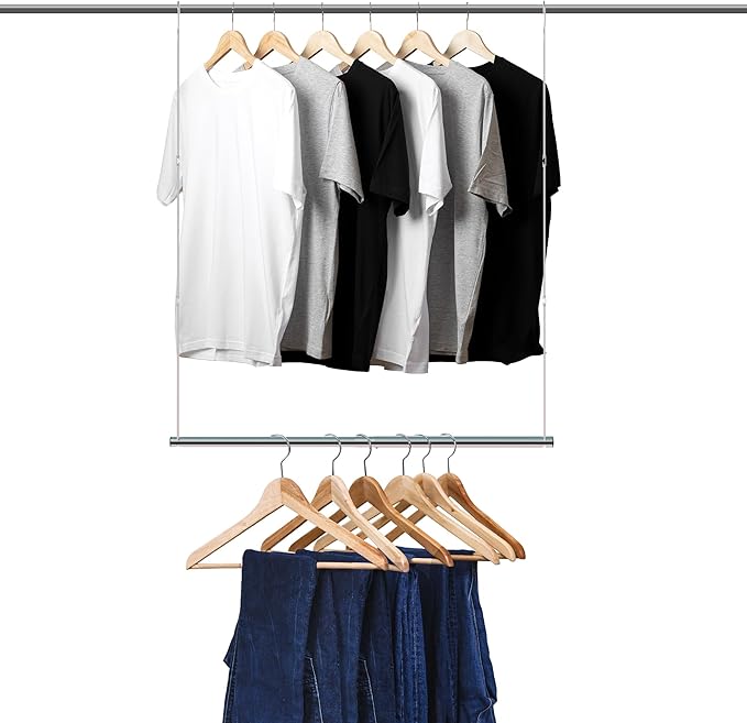Hanging Closet Rod, 17-29In Adjustable Width and Up to 37In Height Adjustable Closet Rod Extender, Double Closet Rods Hanging