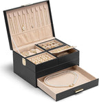 Vlando 3 Layer Jewelry Box - Women Jewelry Box with Retractable Tray - Jewelry Organizers with Drawer for Necklaces, Rings, B