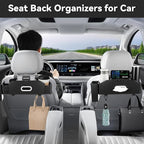 7-In-1 Car Seat Back Organizer with Cup Holders, Tissue Box, Removable Trash Can & Hooks, Multifunctional Car Seat Back Storage Box, Extra Headrest Cup Holder for Backseat (Black02)