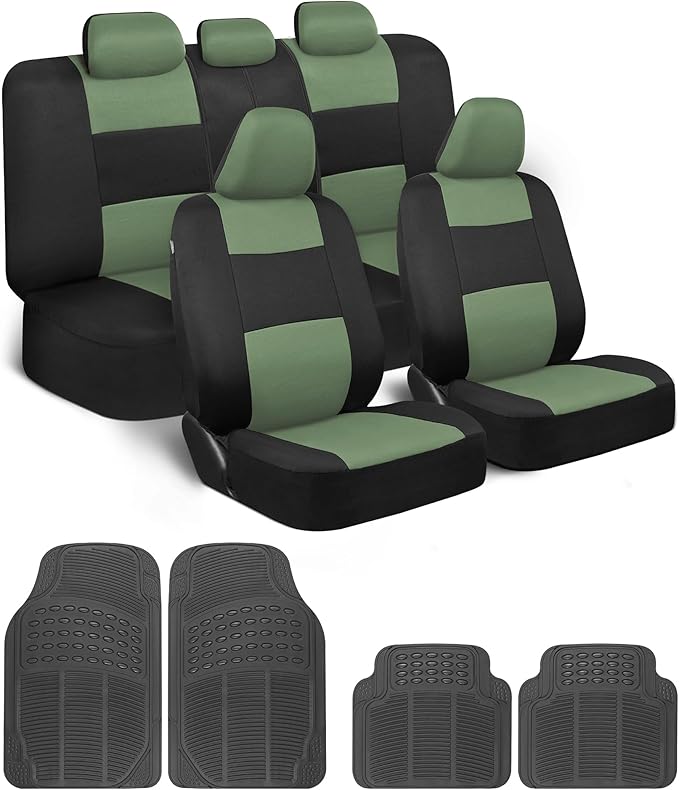 BDK PolyPro Car Seat Covers Full Set Combo with Front and Rear Waterproof All -Weather Car Floor Mats - Universal Fit Automot