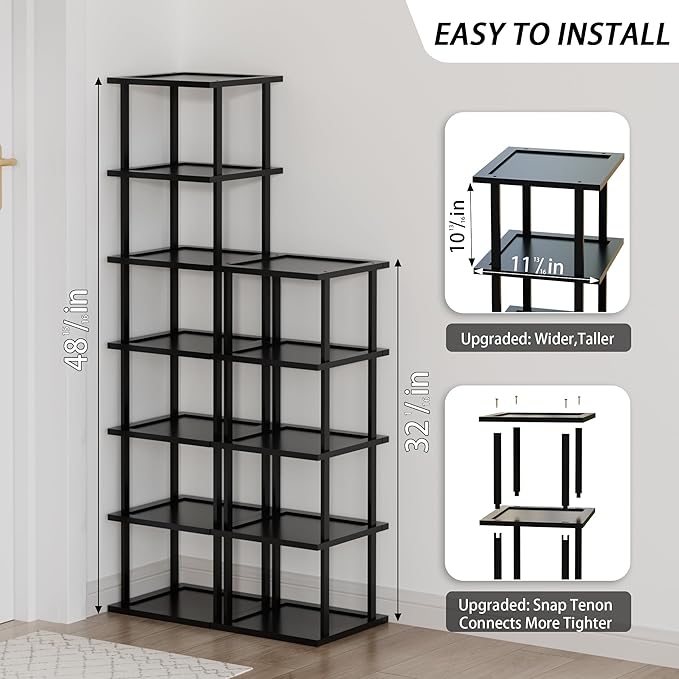 Vertical Tall Shoe Rack Organizer for Entryway -12 Tier Free Standing Slim Narrow Bamboo Wood Corner Stackable Shoe Boots Sto