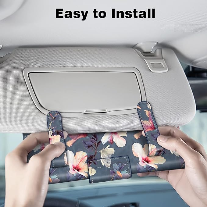 CaseBot Car Visor Tissue Holder, Sun Visor Napkin Holder, Mask Holder for Car, PU Leather Backseat Tissue Box for Truck SUV, Blooming Hibiscus