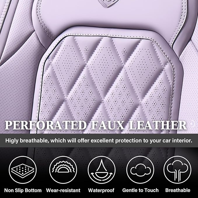 Coverado Car Seat Cover Front Seats, 2-Pack Luxury Faux Leather Seat Covers, Purple Car Seat Cover, Waterproof Car Seat Prote