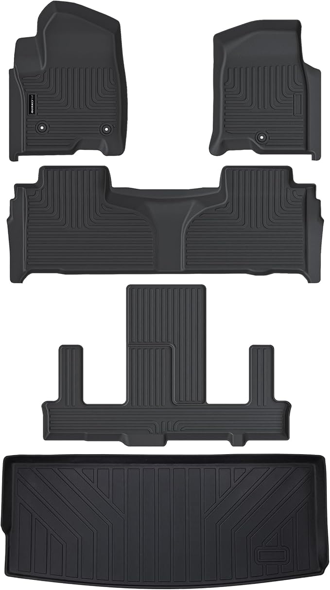 AUXKO All Weather Floor Mats & Cargo Mat for 2026 2025-2021 Chevrolet Tahoe & GMC Yukon(Not XL) & Cadillac Escalade 7 Seat 2 Row Bucket Seat Accessories Odorless Anti-Slip Liner Black