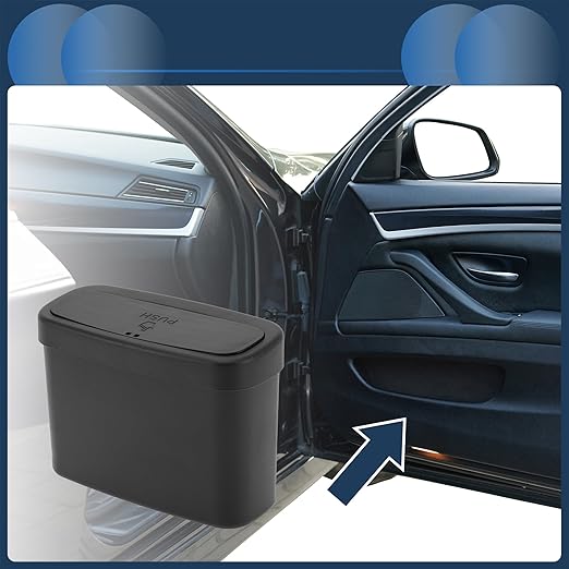 Car Trash Can Car Door 6.3" Length 2.8" Width 4.7" Height Auto Trash Bin Plastic Black Hanging