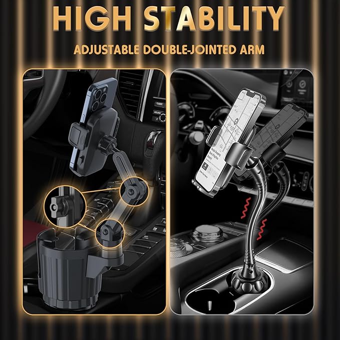 Phone Holders for Your Car, 2 in 1 Universal Cup Holder Expander Adjustable Base with Phone Mount, Long Arm with 360°Rotation