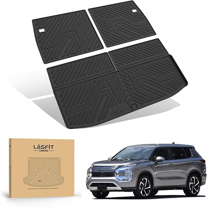 LASFIT Trunk Cargo Mats for Mitsubishi Outlander 2022-2025 (Not Fit PHEV or Sport Models), Custom Fit All-Weather TPE Rubber Backerst Mat & Trunk Mat for Mitsubishi Outlander Accessories, Black
