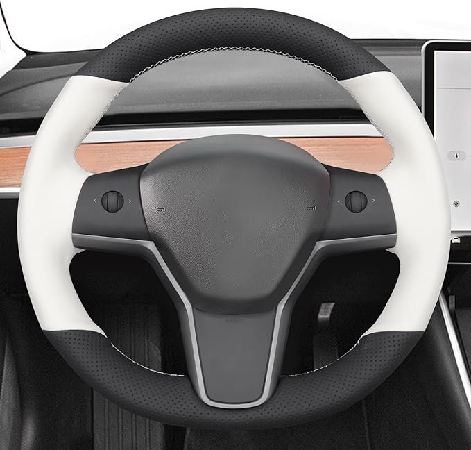 MEWANT Tesla Model 3/Model Y Hand Stitched Steering Wheel Cover for Tesla Model 3 2017-2023 / Model Y 2020-2023 for Tesla Model 3/Y Accessories