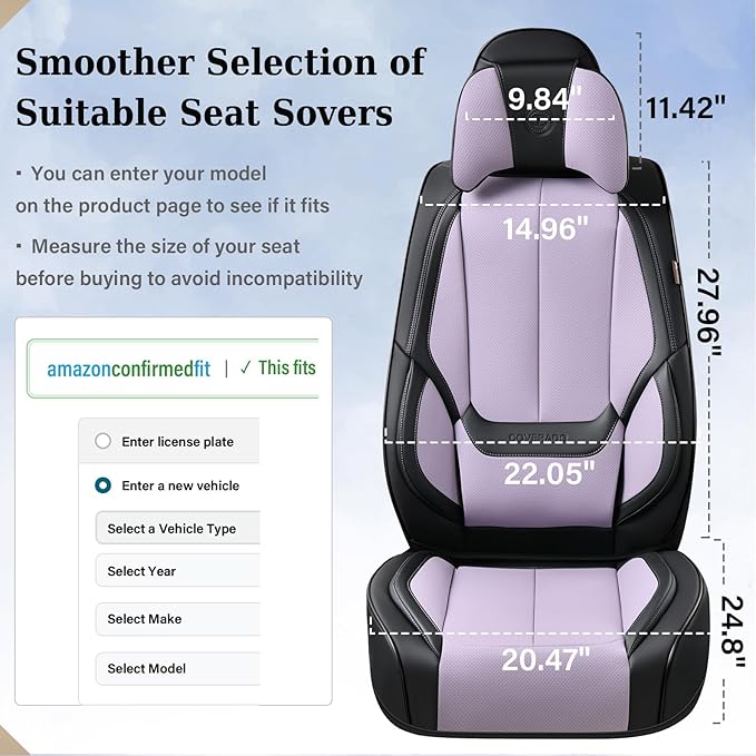 Coverado Universal Seat Covers Front, 2-Pack Universal Seat Covers for Cars, Waterproof Nappa Leather Car Seat Covers with He