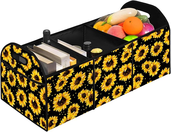 Sunflower Car Trunk Storage Box with Pockets Car Accessory for SUVs Cars Automotive Organizer