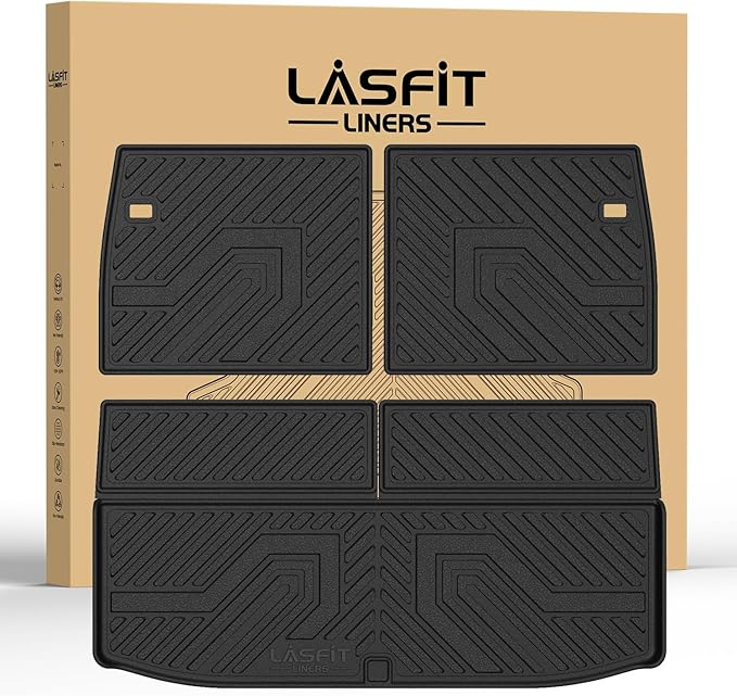 LASFIT Trunk Cargo Mats for Mitsubishi Outlander 2022-2025 (Not Fit PHEV or Sport Models), Custom Fit All-Weather TPE Rubber Backerst Mat & Trunk Mat for Mitsubishi Outlander Accessories, Black