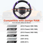West Llama Customized Auto Car Steering Wheel Cover for Dodge RAM 1500 2500 3500, 15.5-16 inch (Black+Purple - Large Size)