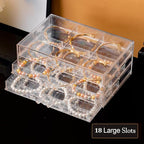 SPAKOWN Earring Organizer, Acrylic Earring Box Large 18 Compartments Jewelry Holder Organizer with 3 Drawers Stackable Earrin