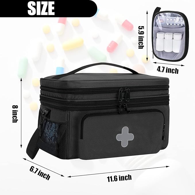 GDNasist Medicine Storage Bag, Medical Bag Pill Bottle Organizer for Emergency, Medicine Box Empty with Small Portable Pouch,