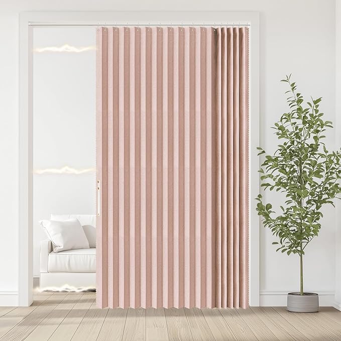 Jilron Accordian Door Curtain, 100% Blackout Folding Magnetic Doorway Curtains,Linen Style Closet Doors,for Room Divider,Priv
