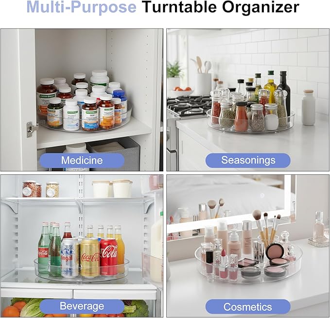 Vitamin Storage Organizer, 10.3" Rotary Turntable Organizer for Vitamin Bottles and Medicine Bottle, Bottle Organizer for Cou