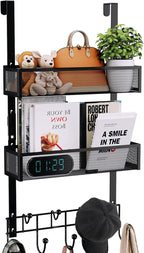 Consumest Over The Door Hooks Organizer - Extra Long Door Hanger with 9 Coat Hooks & 2 Mesh Basket, Back Storage Organizer Ha
