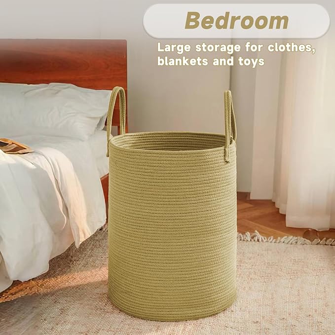 JMvicyroam Large Woven Laundry Basket Hamper,80L Cotton Rope Storage Bin for Blankets,Toys and Clothes,Decorative Tall Nurser