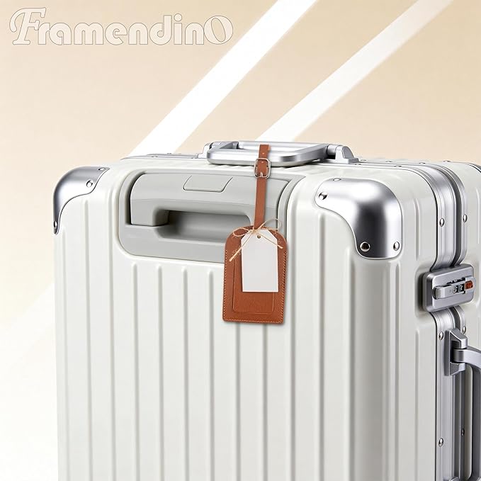 Framendino, 48 Sets Wedding Favors Luggage Tag PU Leather Travel Tags with Name ID Card for Bridal Shower Brown