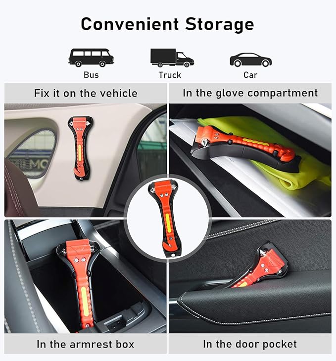 Car Safety Hammer 10 Pack, Car Emergency Escape Tool Car Window Glass Breaker and Seat Belt Cutter with Light Reflective Tape