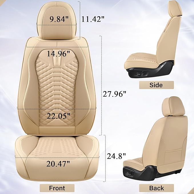 Coverado Front Seat Covers, 2 Pieces Universal Seat Cover for Cars, Breathable Nappa Leather Waterproof Car Seat Cover, Car S