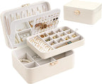 Lolalet 2 Layer Jewelry Box with Lock and Key for Teen Girls & Young Women, Jewelry Organizer Case with Round Clasp and Mirro