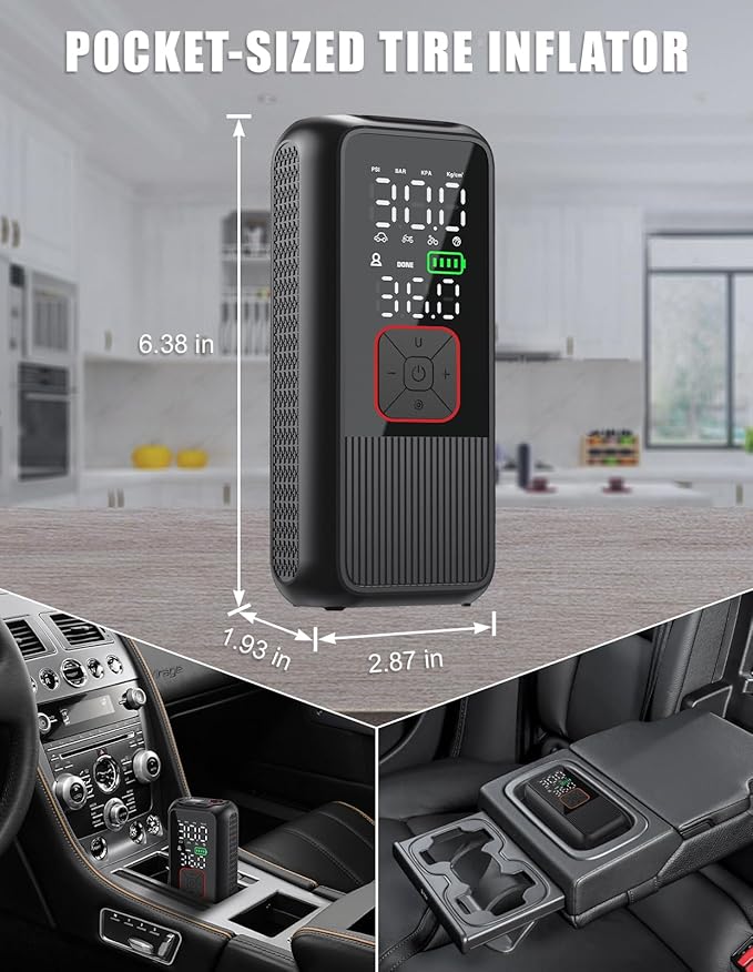 Tire Inflator Portable Air Compressor, 150PSI Smart Air Pump for Car Tires with Digital Tire Pressure Gauge, Portable Tire Inflator for Car, Motorcycle, Bike, Ball and More
