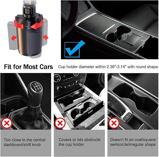 5 in 1 Car Cup Holder Tray Expander, Detachable Food Table Tray with Solid Base, 7.9~9.8 inch Expandable Car Travel Cup Coffe