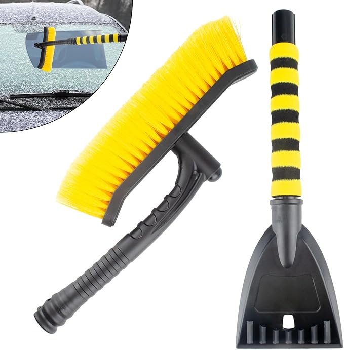 25.5" Car Snow Brush and Detachable Ice Scraper, Snow Shovel for Car Window with Foam Grip and 360° Pivoting Brush Head, Snow Shovel for Car Window, Winter Accessories for Cars, Trucks, SUVs