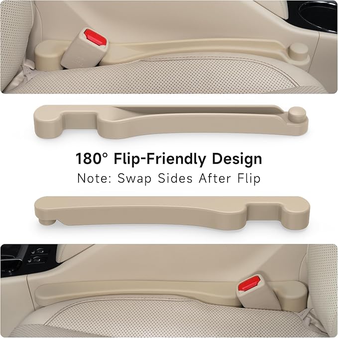 Car Seat Gap Filler Set of 2, 3IN1 Seat Side Gap Filler Plug with Storage Slot & Hook Function, Soft Foam Universal Fit Car SUV Truck Fill Gap Between Seats Console Organizer（Narrow Beige）