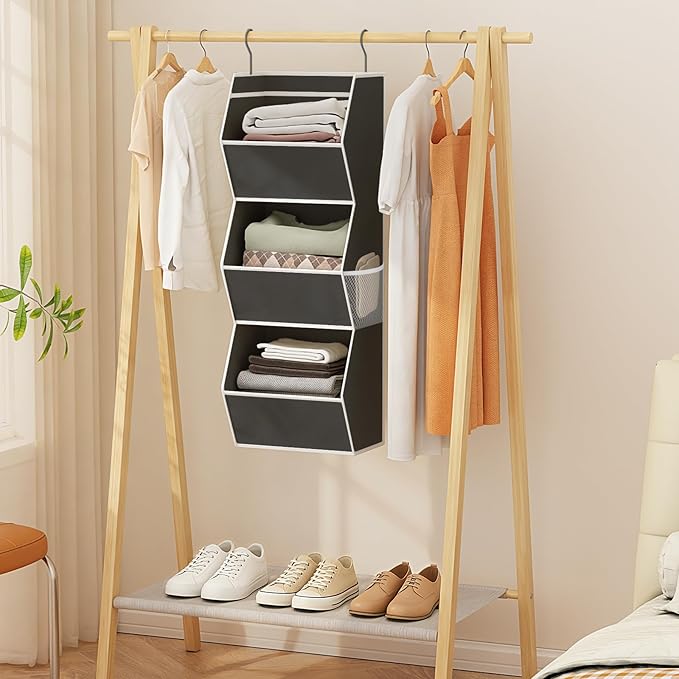 Hanging Closet Organizer 3 Shelf Collapsible Bedroom Closet Organizers and Storage Hanging with Mesh Pocket for Clothes, Clos
