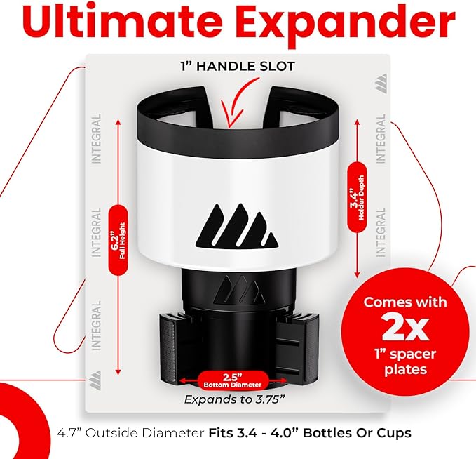 Integral Ultimate Expander Car Cup Holder - Adjustable Base - Expander & Organizer for Vehicles - Compatible with Coffee Mug,