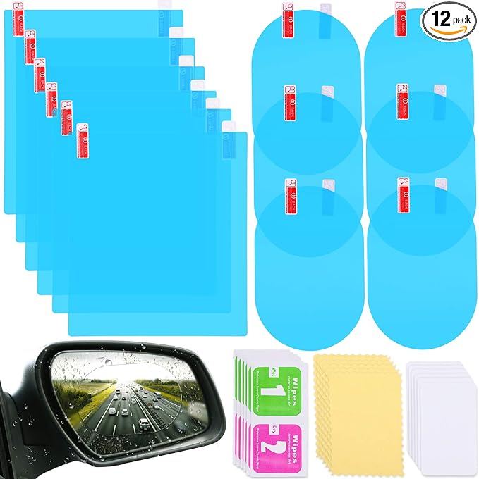12 Pieces Car Rearview Mirror Film Rainproof Waterproof Anti Fog Nano Coating for Mirrors and Side Windows