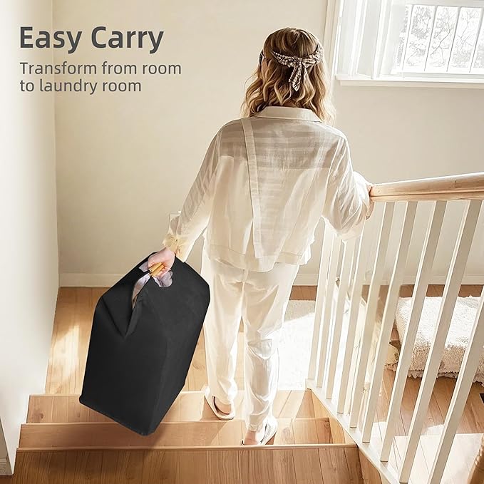 STORAGE MANIAC 3-Pack Large Laundry Hamper, 80L (21.1 Gal) Collapsible Laundry Basket with Bamboo Handles, Freestanding Water