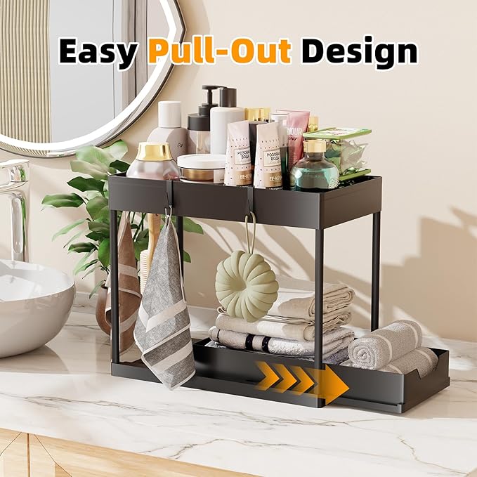 Simple Trending 3 Pack Under Sink Organizer, Pull-Out Cabinet Organizer Drawer, 2 Tier Multi-Purpose Slide Out Storage Shelf 