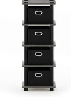 FURINNO Turn-N-Tube LACi 4-Bins System Rack, French Oak Grey/Black